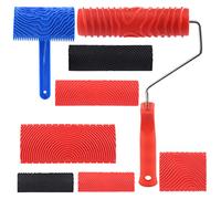 Tanstic 8Pcs Wood Graining Painting Tool Set, Red Black Blue Rubber Wood Grain Tool and Rubber Empaistic Wood Texture Pattern Roller with Handle for Wall Floor Furniture DIY Room Decoration
