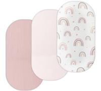 TANSY PANDA TansyPanda Muslin Bassinet Sheets for Munchkin Brica, 4moms MamaRoo, Nordmiex, Snoo Bassinet, Pack 3, 18 x 30 in, Ultra Soft, Breathable, Snug Fit, Unisex Boys and Girls, Pink Rainbow