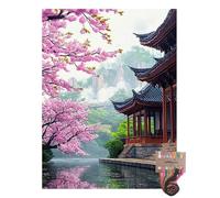Tansy Vale Spring Cherry Blossom Scene 11CT Pre-Printed Cross Stitch Kits for Adults & Beginners, Pattern Needlepoint Kit Crafts for Home Decor Gifts 12x16 Inch 13673