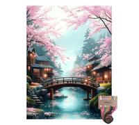 Tansy Vale Spring Cherry Blossom Scene 11CT Pre-Printed Cross Stitch Kits for Adults & Beginners, Pattern Needlepoint Kit Crafts for Home Decor Gifts 12x16 Inch 13758
