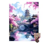 Tansy Vale Spring Cherry Blossom Scene 11CT Pre-Printed Cross Stitch Kits for Adults & Beginners, Pattern Needlepoint Kit Crafts for Home Decor Gifts 12x16 Inch 13786