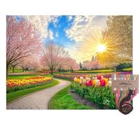 Tansy Vale Spring Cherry Blossom Scene 11CT Pre-Printed Cross Stitch Kits for Adults & Beginners, Pattern Needlepoint Kit Crafts for Home Decor Gifts 12x16 Inch 13611