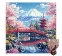 Tansy Vale Spring Cherry Blossom Scene 11CT Pre-Printed Cross Stitch Kits for Adults & Beginners, Pattern Needlepoint Kit Crafts for Home Decor Gifts 16x16 Inch 13768