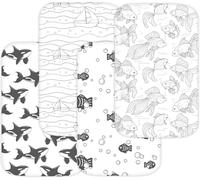 TansyPanda Bassinet Sheets for Bellababy, Besrey, AMKE, Milliard Bedside Bassinet Sleeper, Pack of 4, 20 x 33 Inch, Ultra Soft, Breathable, Snug Fit, Unisex Boys, Girls, Gray White (Ocean Fish Theme)