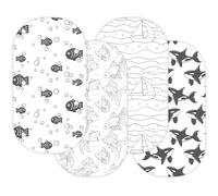 TansyPanda Bassinet Sheets for Munchkin Brica Pod, 4moms MamaRoo, Nordmiex, Beberoad Travel Bassinet, 3 Pack, 18 x 30 Inch, Ultra Soft, Breathable, Snug Fit, Unisex Boys and Girls (Ocean Fish)
