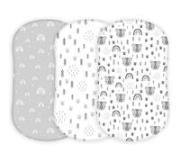 TansyPanda Halo Bassinet Sheets for BassiNest Luxe Swivel, Soothing, Swivel, Lite, Essential Sleeper, 3 Pack, 33 X 17 Inch, Ultra Soft, Snug Fit, Unisex Boys Girls, Gray White (Woodland Rainbow)