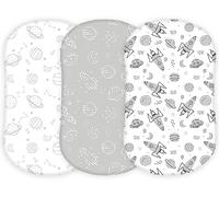 TansyPanda Halo Bassinet Sheets for BassiNest Luxe Swivel, Soothing, Swivel, Lite, Essential Sleeper, 3 Pack, 33 X 17 Inch, Ultra Soft, Snug Fit, Unisex Boys Girls, Gray White (Space)