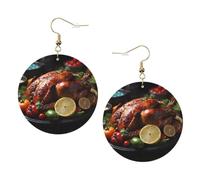 Tantalizing roast turkey Print Leather Earrings Trendy Round Drop Earrings, Lightweight Dangle Jewellery for Women