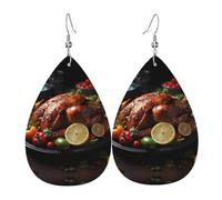Tantalizing roast turkey Printed Leather Earrings - Lightweight Teardrop Earrings Perfect for Christmas, Valentine's Day Gifts