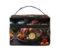 Tantalizing roast turkey Women's travel cosmetic bag, (9x6.5x6.2 inches) portable large capacity cosmetic bag, large cosmetic bag storage bag for girls, Black, One Size, Black, One Size