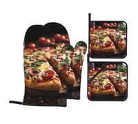 Tantalizing Sausage Pizza Exquisite Oven Mitts and Pot Holders Set Durable Heat-Resistant for Kitchen Baking