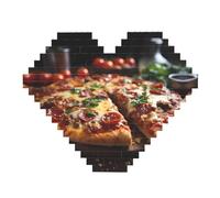 Tantalizing Sausage Pizza Print Building Brick Block Puzzle - Heart Shaped Picture Puzzles, Wooden Picture Jigsaw Puzzles
