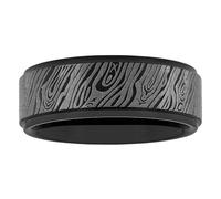 Tantalum Carbide 8mm Black Damascus Pattern Center and Step Edge Men’s Wedding Band Ring, Metal, No Gemstone