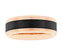 Tantalum Carbide 8mm Rose Gold Tone Finish with Black Forged Carbon Fiber Center and Beveled Edge Men’s Wedding Band Ring, Metal, No Gemstone