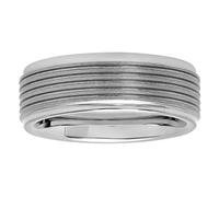 Tantalum Carbide 8mm Silver Gray Tone Brushed Finish Horizontal Multi Grooved Step Edge Men’s Wedding Band Ring, Metal, No Gemstone