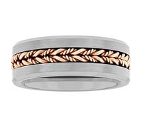 Tantalum Carbide 8mm Silver Tone Brushed Finish with Rose Gold Tone Braided Center Men’s Wedding Band Ring, Metal, No Gemstone