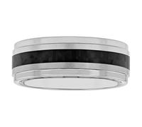Tantalum Carbide 8mm Silver Tone Satin Finish with Black Carbon Fiber Center and Step Edge Wedding Band, Mens Ring, Metal, No Gemstone