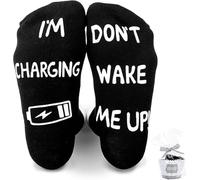 Tantanbear Funny Socks for Men, Don't Wake Me Up I'm Charging Novelty Socks Cotton Gifts for Dad Father's Day Gifts Grandad Uncle Son Boyfriend Husband Men Boys Christmas Birthday Present Black