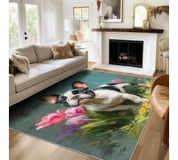 TANTANICAL Bulldog Rugs Entryway 50 x 80 cm, Washable Floral Bedroom Decor Area Rug, Non Slip Short Pile Door Mat Indoor (E301)