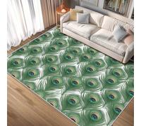 TANTANICAL Peacock Feather Rugs Living Room 240 x 330 cm, Washable Green Art Bedroom Decor Area Rug, Non Slip Short Pile Floor Carpet (J127)