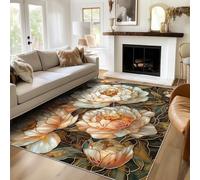 TANTANICAL Peony Rugs Living Room 200x290 cm, Washable Vintage Floral Bedroom Decor Area Rug, Non Slip Short Pile Floor Carpet (K351)