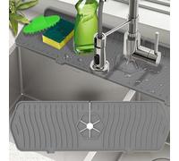 TANTASY Kitchen Sink Splash Guard,Sink Protectors for Kitchen Sink,Sink Mat,Sponge Holder,Silicone Faucet Handle Drip Catcher Tray for Kitchen Bathroom Sink Accessories(Gray,17.7”x 5.8”)