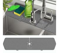 TANTASY Kitchen Sink Splash Guard,Sink Protectors for Kitchen Sink,Sink Mat,Sponge Holder,Silicone Faucet Handle Drip Catcher Tray for Kitchen Bathroom Sink Accessories(Gray,24”x 5.8”)