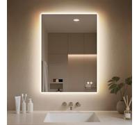 TANTEC Bathroom Mirror with LED Lights 50 x 70 cm, Anti-Fog, 3 Colors Dimmable, Backlit Light, Asymmetric Lighted Bathroom Vanity Mirror for Wall, Shatterproof Tempered Glass, Memory Function