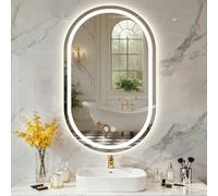 TANTEC Bathroom Mirror with LED Lights 50 x 80 cm, Anti-Fog, 3 Colors Dimmable, Backlit + Front Light, Asymmetric Lighted Bathroom Vanity Mirror for Wall, Shatterproof Tempered Glass, Memory Function