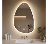 TANTEC Bathroom Mirror with LED Lights 550x800mm, Anti-Fog, 3 Colors Dimmable, Backlit Light, Asymmetric Lighted Bathroom Vanity Mirror for Wall, Shatterproof Tempered Glass, Memory Function