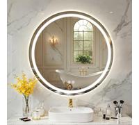 TANTEC Bathroom Mirror with LED Lights 70 cm, Anti-Fog, 3 Colors Dimmable, Backlit + Front Light, Asymmetric Lighted Bathroom Vanity Mirror for Wall, Shatterproof Tempered Glass, Memory Function