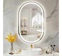 TANTEC Oval Bathroom Mirror with LED Lights 600x1000mm, Anti-Fog, 3 Colors Dimmable, Backlit + Front Light, Lighted Bathroom Vanity Mirror for Wall, Shatterproof Tempered Glass, Memory Function