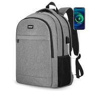 TANTOMI 17.7 Inch Mens Backpack, Large Laptop Rucksack with USB Charging Port Durable Anti-Theft Work Backpack Water Resistant for Travel Office College - Gray