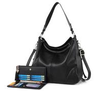 TANTOMI Hobo Bag for Women, PU Leather Crossbody Purse and Wallet Set Bucket Handbags Shoulder Bag with 2 Strap, Black