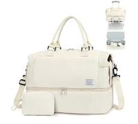 TANTOMI Travel Bag for Women - Waterproof Weekender Travel Bag with Shoe Compartment. This Oversized Weekender Bag is Perfect as Hand Luggage for Travel, Sports and Plane Travel, crème-white