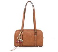 TANTOMI Women's Handbag, Small Shoulder Bag with Cherry Pendant, Elegant Shoulder Bag, Women's Boston Bag for Everyday Travel, Work, light brown