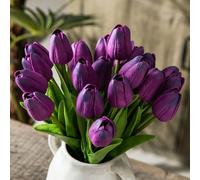 Tanvecle 20pcs Purple Artificial Tulip Flowers, Silk Fake Flowers 13" for Mother's Day, Easter, Valentine’s Day Gifts in Bulk, Home, Kitchen, Wedding Decorations