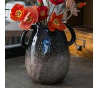 Tanvecle Blue Ceramic Vase with 2 Handles, Modern Farmhouse Decor, Rustic Terracotta Ceramic, Decorative Clay Flower Vase, Centerpiece for Dining Table, 7 Inch