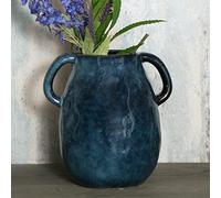 Tanvecle Blue Ceramic Vase With 2 Handles, Modern Farmhouse for Home Decor, Rustic Terracotta, Decorative Pottery Flower, Clay Small Centerpieces for Dining Table - 7 Inch Tall