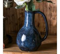 Tanvecle Blue Ceramic Vase with Big Handles, Modern Farmhouse Decor, Rustic Pottery for Flowers, Decorative Terracotta Centerpiece for Dining Table