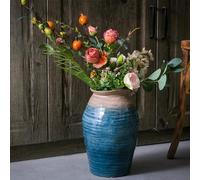 Tanvecle Blue Floor Vase, Ceramic Glazed Large Vase for Modern Farmhouse Home Decor, Rustic Terracotta Pottery, Vintage Clay Vase for Living Room Entryway Centerpiece
