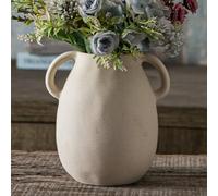 Tanvecle Off-White Ceramic Vase with 2 Handles, Sandstone Texture for Modern Farmhouse Decor, Rustic Pottery, Decorative Flower Vase, Clay Small Vase, Centerpiece for Dining Table - 7 Inch Tall