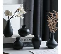 Tanvecle Small Black Vases, Ceramic Bud Vase Set of 5, Mini Pottery Vases for Pampas Grass, Flowers, Decorative Vases for Home Modern Decor, Rustic Decor, Veses for Living Room Dining Table Shelves