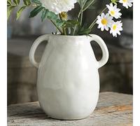 Tanvecle White Ceramic Vase with 2 Handles, Modern Farmhouse Decorative Pottery Flower Vase - 7 Inch Tall