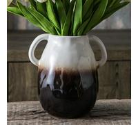 Tanvecle White Gradient Ceramic Vase with 2 Handles, Modern Farmhouse Decor, Rustic Terracotta Pottery, Decorative Flower Vases, Clay Small Vase, Centerpiece for Dining Table - 7 Inch Tall