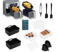 Tanvi Air Fryer Accessories Set, 16 PCS for Ninja Foodi AF300UK, AF400UK & Other 7.6L-9.5L Dual Zone Air Fryers, Includes Dual Air Fryer Rack, Oil Brush, Skewer, Food Clip, Kitchen Tong & Time Chart