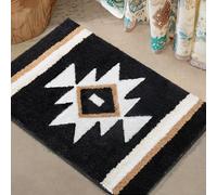 TANVILL Bathroom Rugs Boho Bath Mat Non Slip Black Aztec Bath Rug, Soft Absorbent Luxury Plush Washable Floor Carpet for Bathroom Shower Modern Decor 18x24