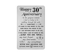 TANWIH 30th Anniversary Card for Wife - 30 Years Down Forever to Go - 30 Year Wedding Anniversary Card Gifts for Her Women, Engraved Metal Wallet Card