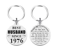 TANWIH 50th Wedding Anniversary Keychain Gifts, 50 Year Anniversary Decoration, Silver, M, Men
