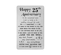 TANWIH Happy 25th Wedding Anniversary Card Gifts for Him Husband, 25 Year Anniversary Cards Gift for Men, Engraved Metal Wallet Insert